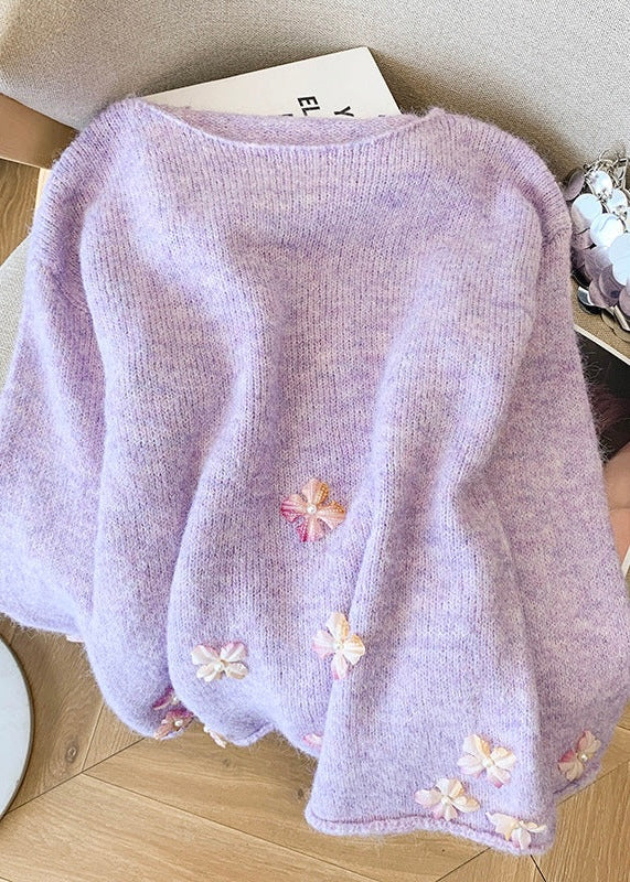 Chiara Floral Oversized Sweater In Lilac