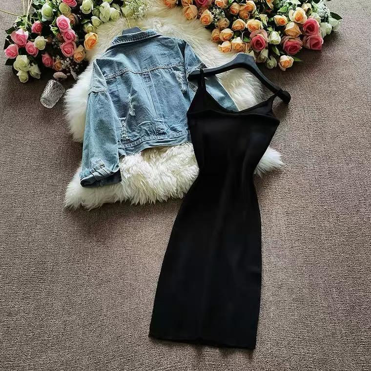 Trevor Set of Dress with Jacket In Navy Blue