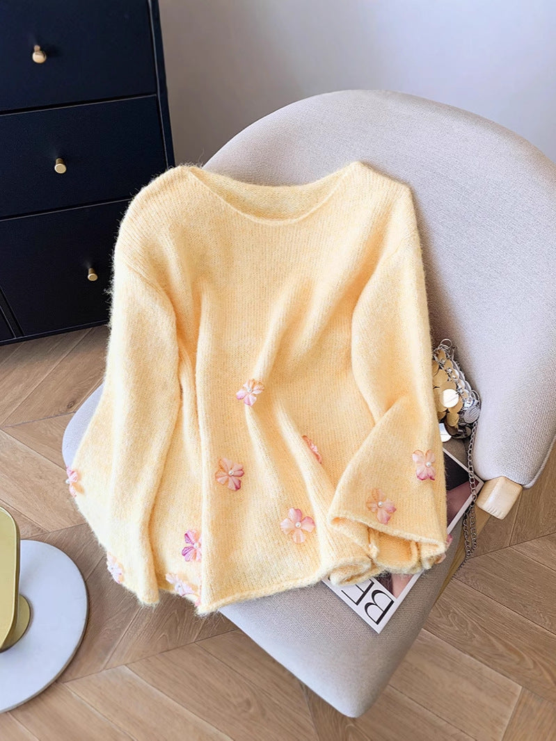 Chiara Floral Oversized Sweater In Yellow