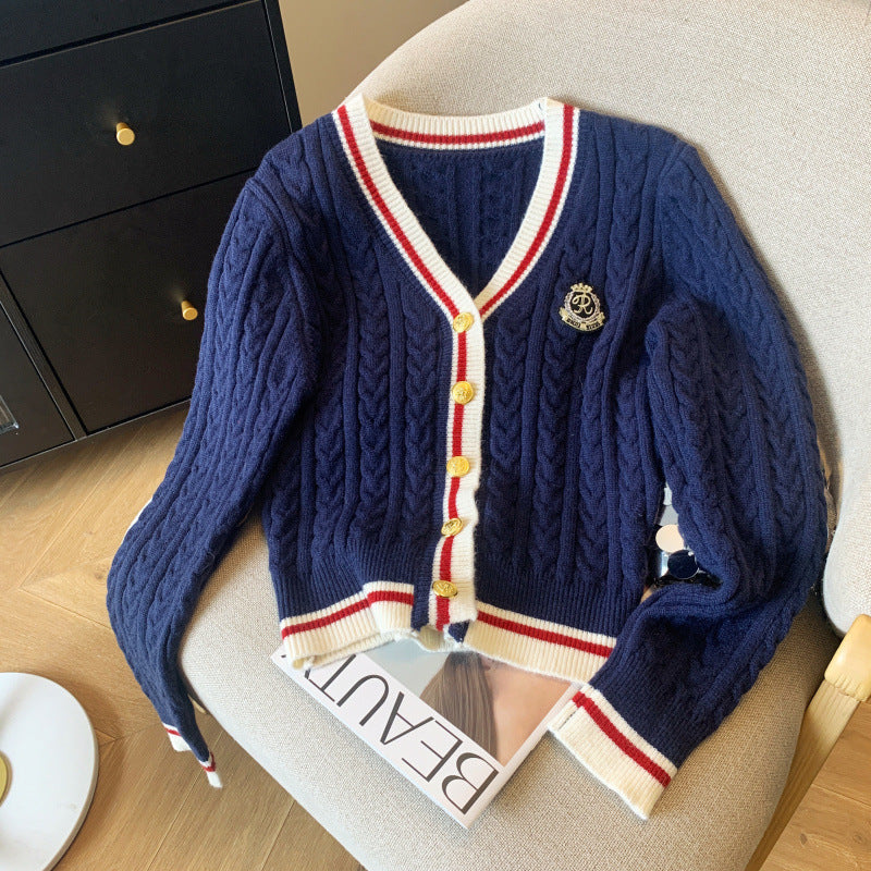 Luisa Woolen Cardigan In Navy Blue