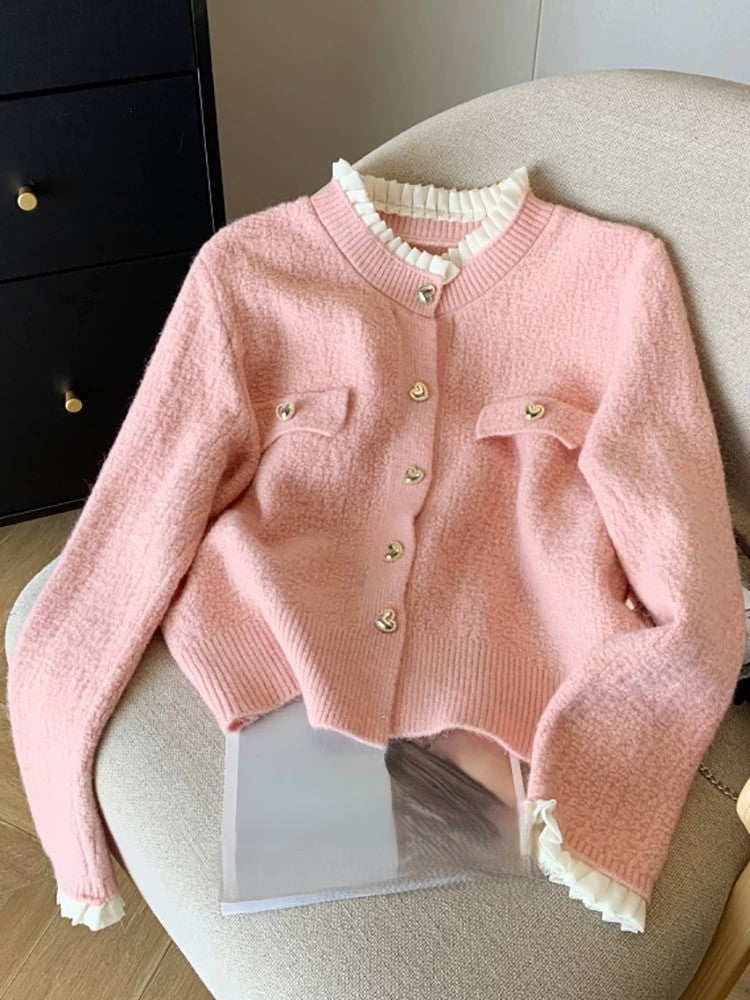 Gia Cute Heart Cardigans in Pink