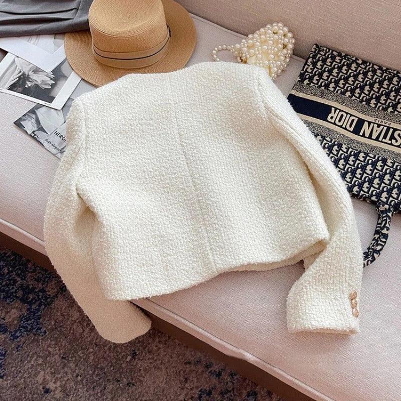 Siemon Statement Woolen Tweed Coat In Off-White