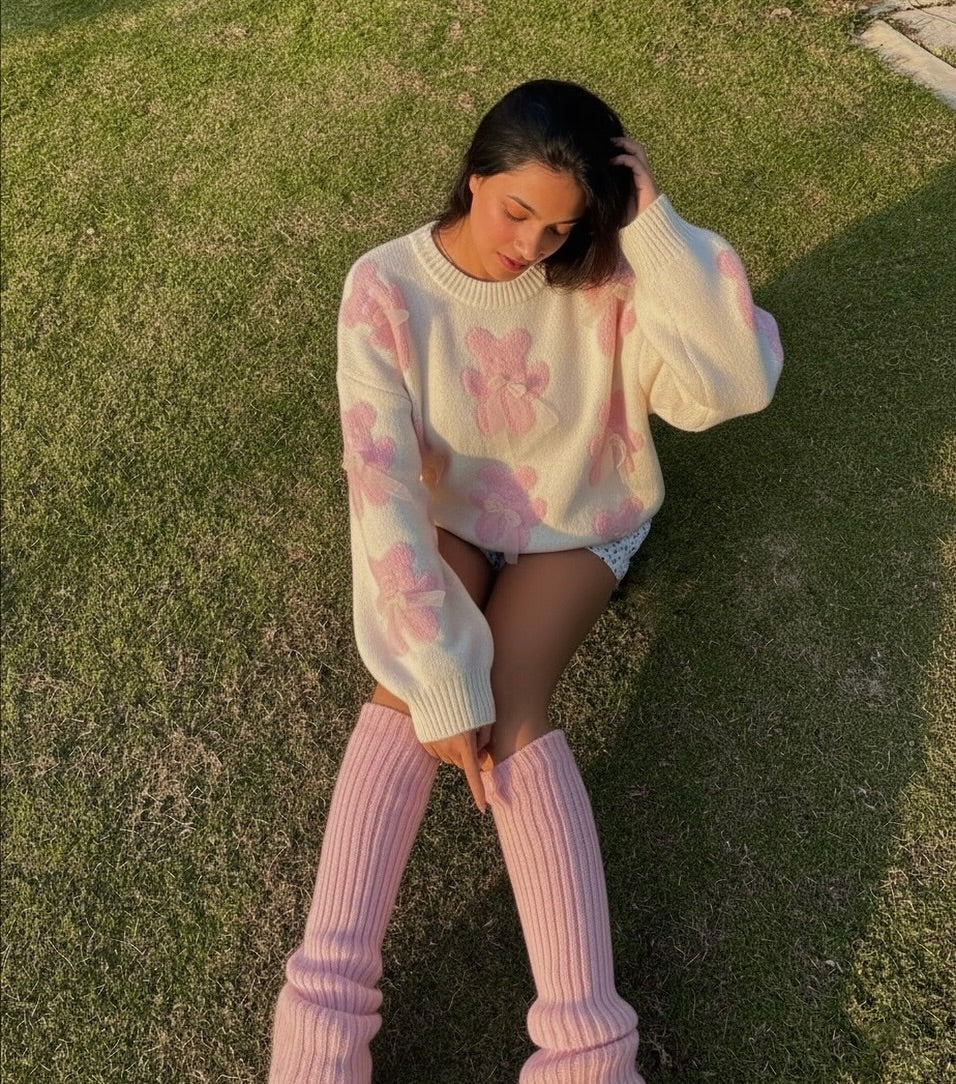 Riven Cute Woolen Sweater In Pink