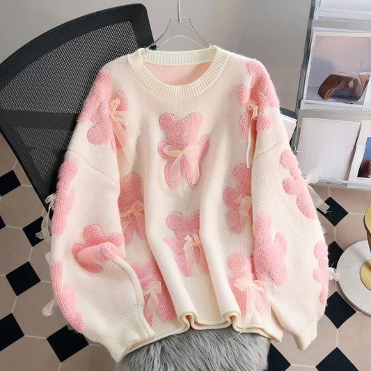 Riven Cute Woolen Sweater In Pink