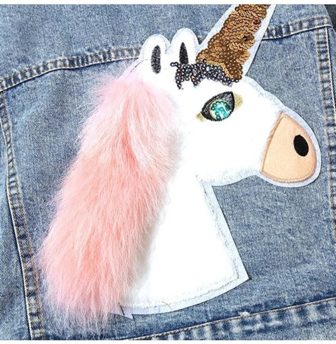 Statement Sequined Unicorn Jacket in Blue