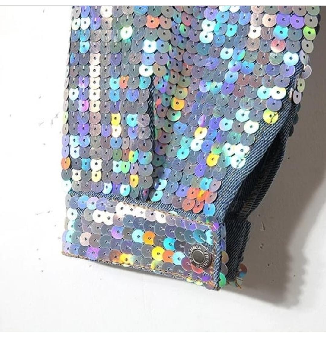 Statement Sequined Unicorn Jacket in Blue