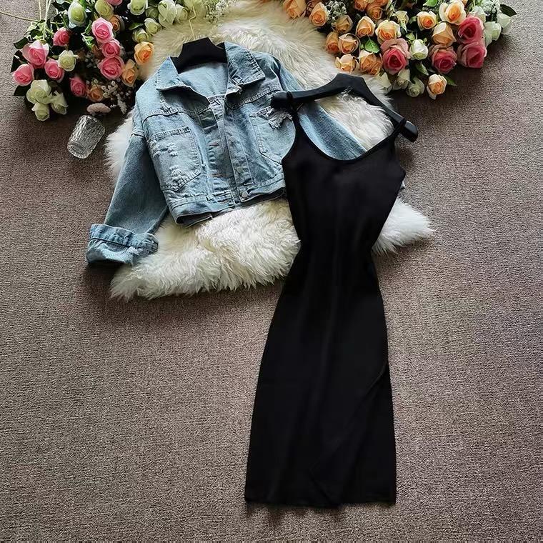 Trevor Set of Dress with Jacket In Navy Blue