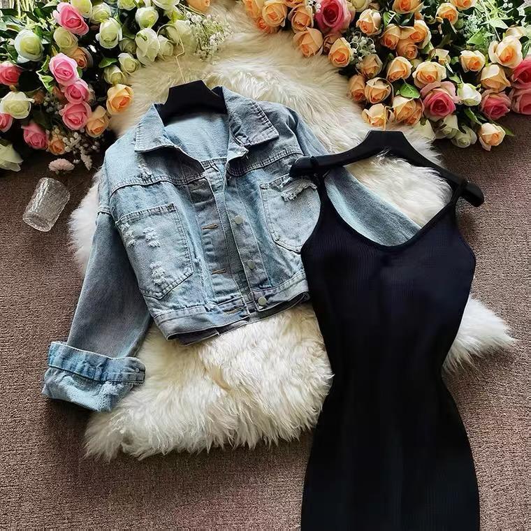 Trevor Set of Dress with Jacket In Navy Blue