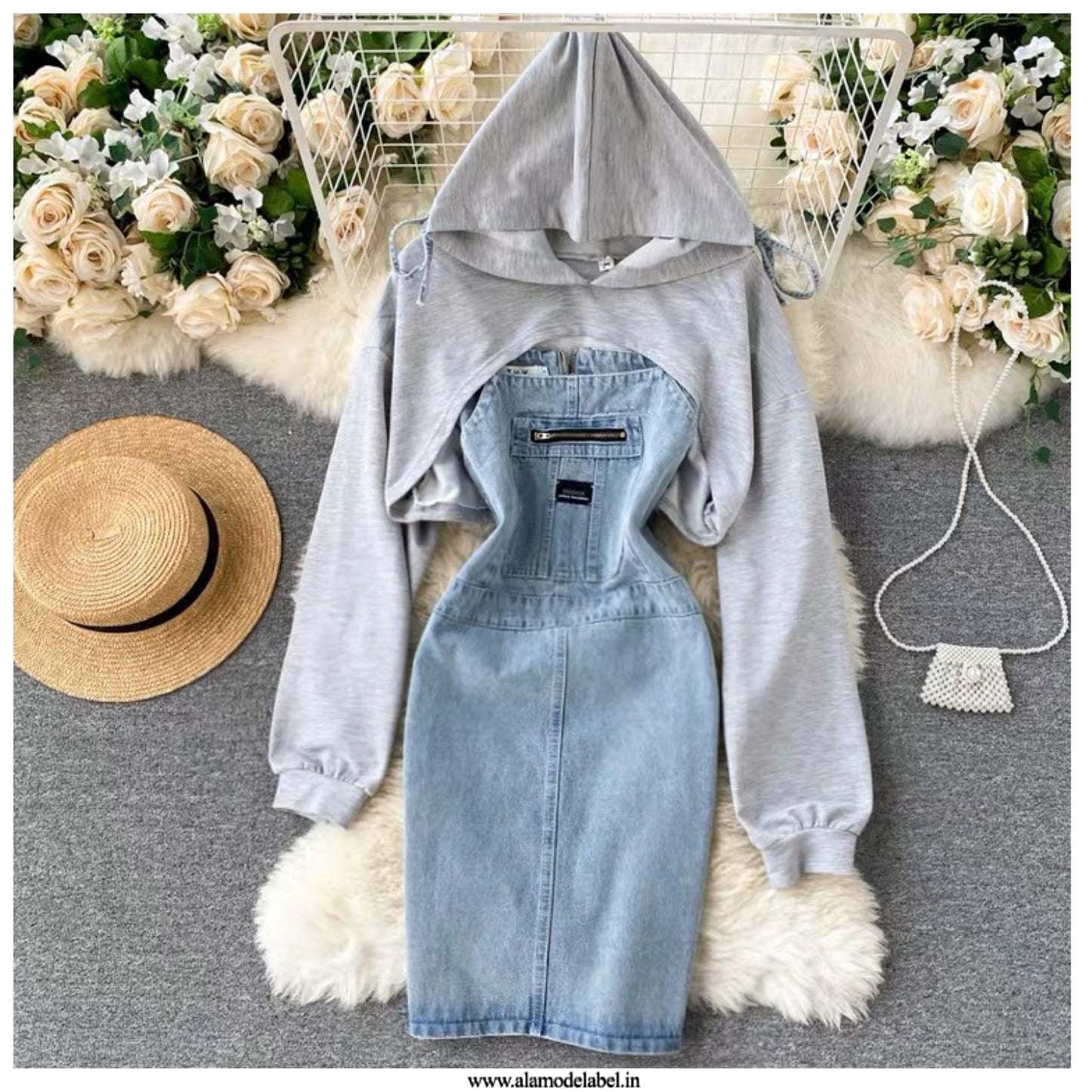 Bronkers Statement Dress with Jacket In Blue and Grey